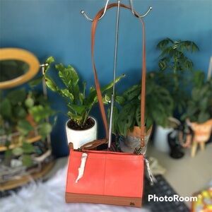 The Sak Coral and Brown Crossbody Bag